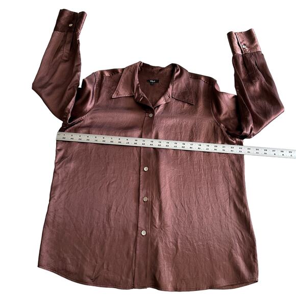 Rails Andrea Crinkle Silky Button Up Nutmeg Brown Long Sleeve Shirt L - Picture 5 of 8
